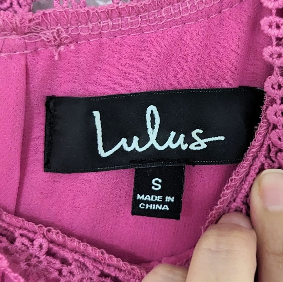 Lulus Something Wonderful Lace Crochet Pleated Skater Mini Dress Pink Small S - Picture 10 of 11